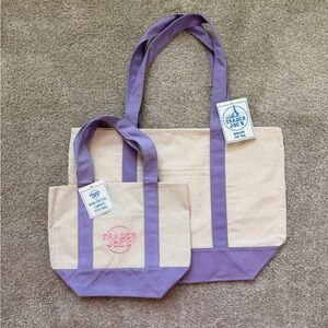 Trader Joe's Lavender Canvas Large&Mini Tote Bags - Set of 2